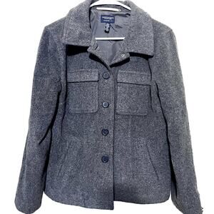 American Eagle Gray Wool Coat Jacket Womens Large Button Front Peacoat Military